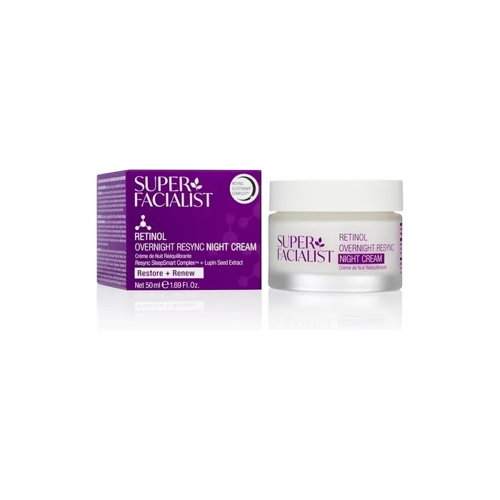 Super Facialist Retinol Overnight Resync Night Cream SleepSmart Complex Retinol & Hyaluronic Acid for Fine Lines & Wrinkles Vegan Friendly Anti Ageing Face Cream for Smooth Skin 50ml