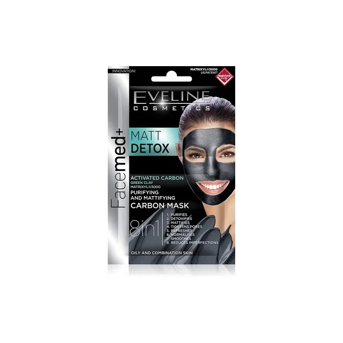 Eveline FaceMed Cleansing Mattifying Carbon Mask 8in1 Mat Detox 2x5ml