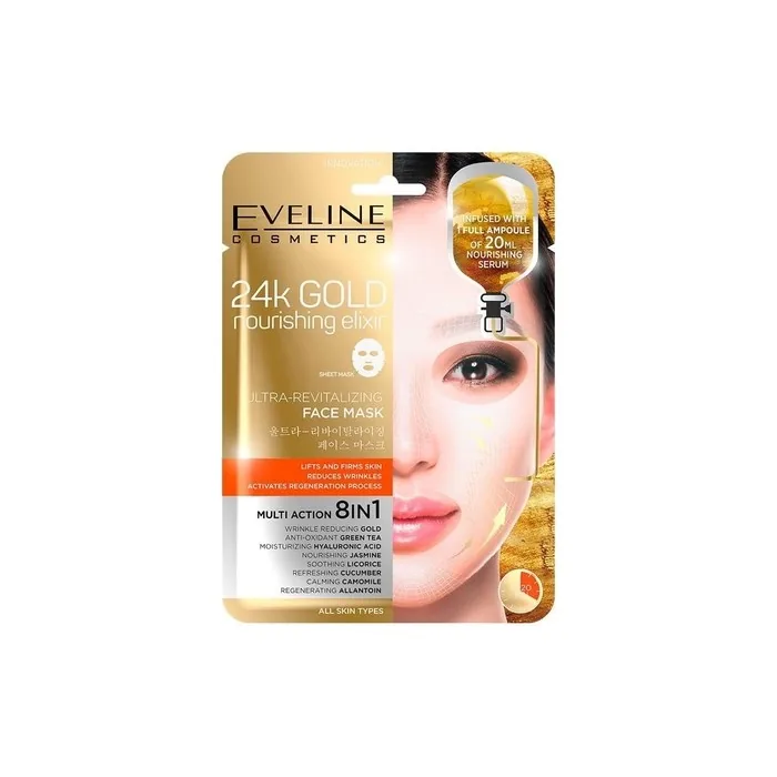 Eveline Cosmetics 24k Gold Ultra Revitalizing 8-in-1 Korean Sheet Mask with Gold
