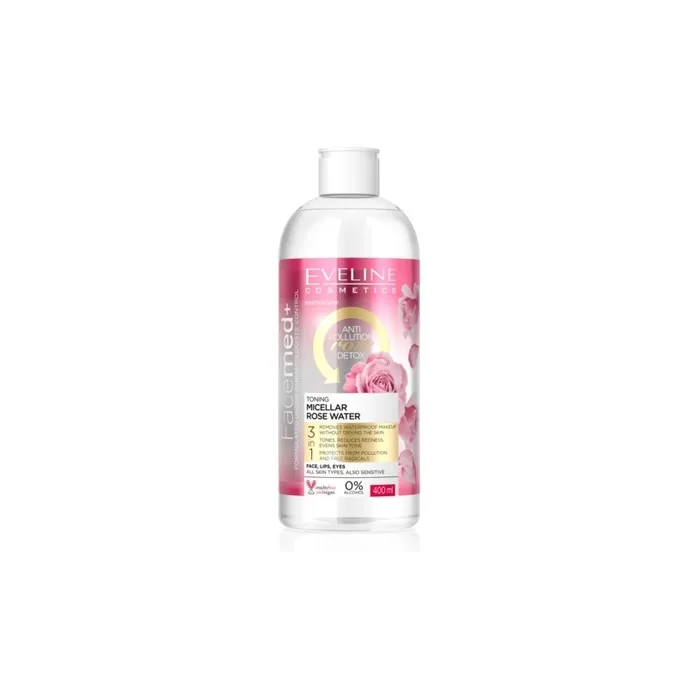 Eveline Facemed Toning Micellar Rose Water Face Detox Waterproof Makeup 400ml