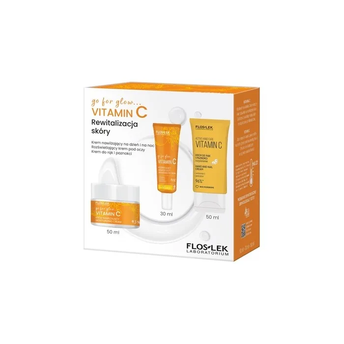Floslekset Go For Glow Vitamin C Moisturizing Cream For Day And Night 50ml Illuminating Eye Cream 30ml Hand And Nail Cream 50ml