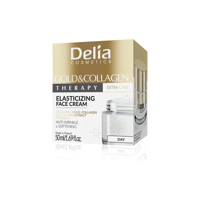 Delia Cosmetics Gold & Collagen Elasticizing Day Cream Anti-Wrinkle Softening with Colloidal Gold Red Clover Extract and Vitamin E 50ml