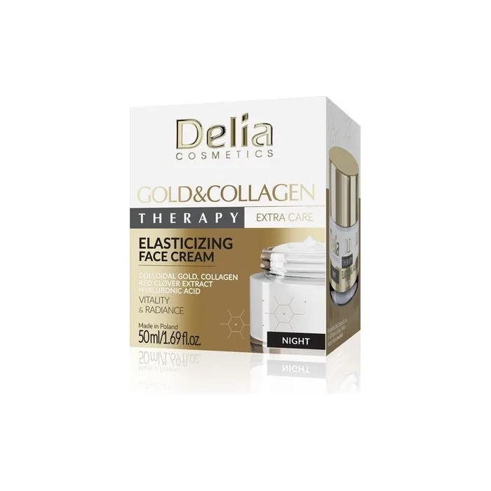 Delia Cosmetics Gold & Collagen Elasticizing Night Cream Vitality Radiance Colloidal Gold Collagen Red Clover Extract Hyaluronic Acid 50ml