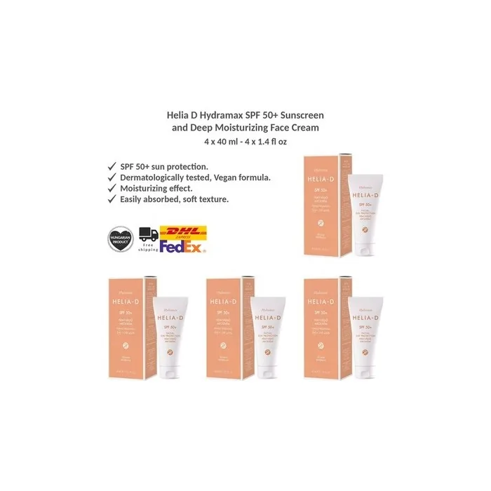 Helia-D Hydramax SPF 50+ Sunscreen and Deep Moisturizing Face Cream 40ml - Pack of 4