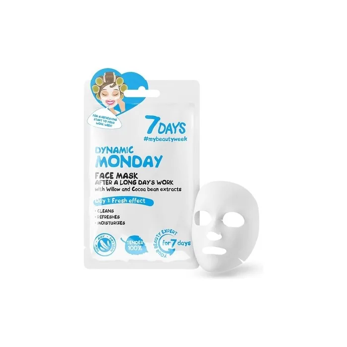 7DAYS Face Mask Beauty Firming and Hydrating Sheet Mask with Shea Butter, Argan Oil, Hyaluronic Acid and Cocoa Beans 33g - Monday