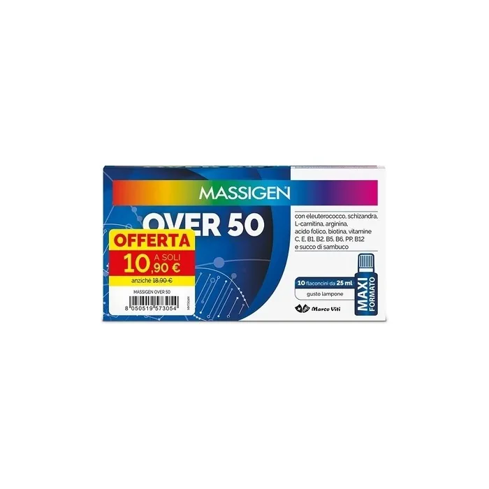 Marco Viti Massigen Over 50 Supplement for Physical and Mental Fatigue 10 Vials 25ml