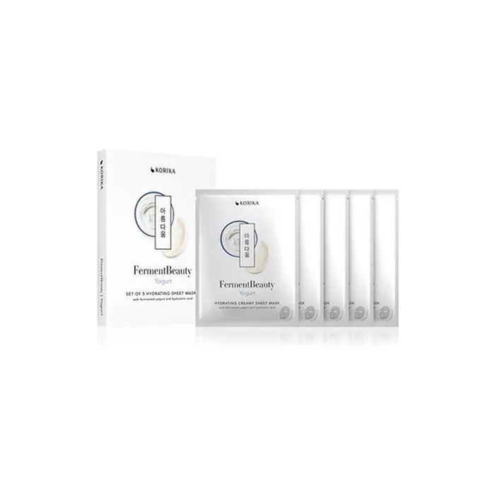 KORIKA FermentBeauty Yogurt Mask Set - 5 Hydrating Sheet Masks with Fermented Yogurt and Hyaluronic Acid