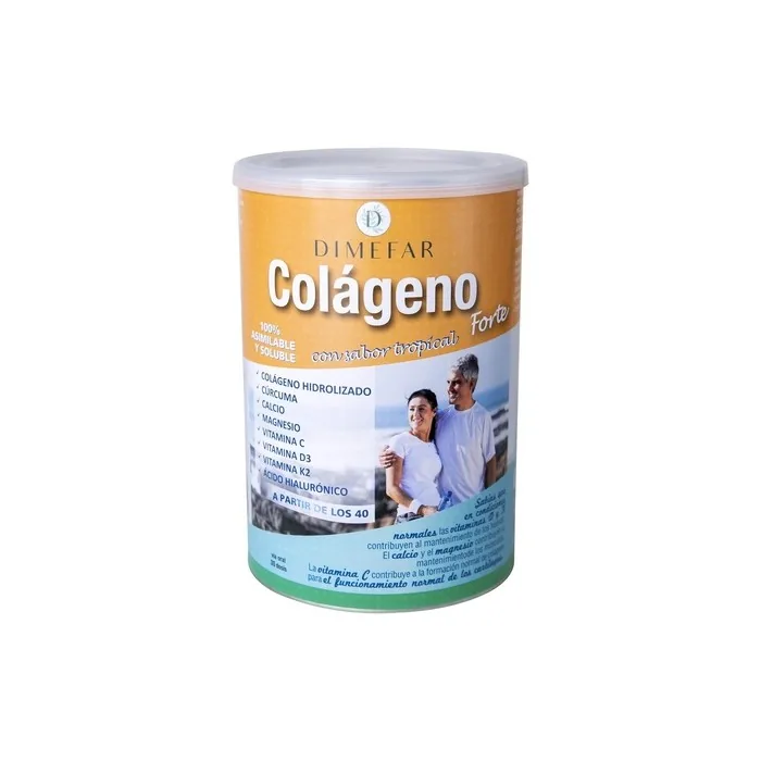 DIMEFAR Forte Collagen Powder Tropical Flavor - Strengthens and Cares for Bone Pain, Muscles, Joints - Turmeric + Calcium + Vitamin D3 + K2 + C + Magnesium + Hyaluronic Acid 300g