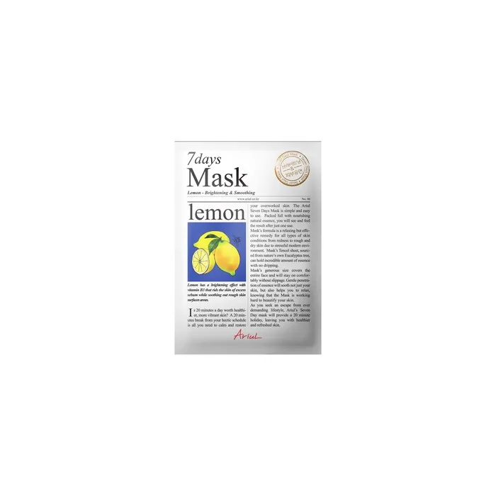 Ariul 7 Days Lemon Sheet Mask - Brightening and Hydrating with Lemon Extract and Vitamin C, Vegan (10 Sheets)