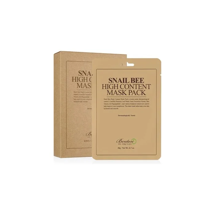 BENTON Snail Bee High Content Mask Pack 20g 10 Sheets - Skin Soothing & Hydrating Facial Mask Sheet