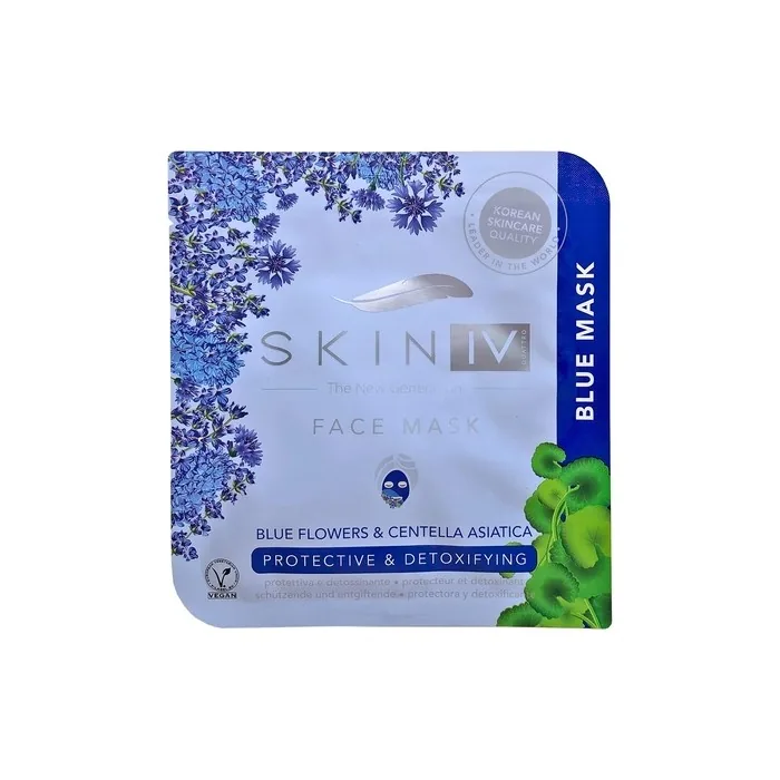 Skin IV Korean Protective & Detoxifying Face Sheet Mask With Blue Flowers & Centella Asiatica 25ml