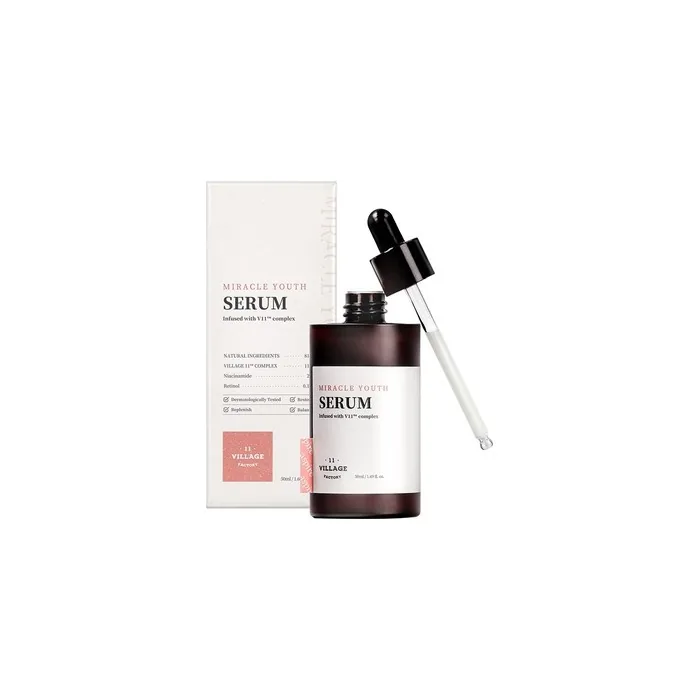 VILLAGE 11 FACTORY Miracle Youth Serum Retinol 0.1% Niacinamide Firm Skin Wrinkle Care Vegan Formula 1.69 fl oz/50ml