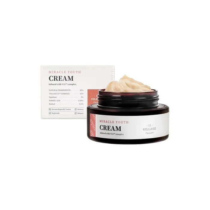 VILLAGE 11 FACTORY Miracle Youth Cream 50ml Retinol 0.1% for Beginners Squalane Moisture and Firm Skin Wrinkle Care Vegan Formula