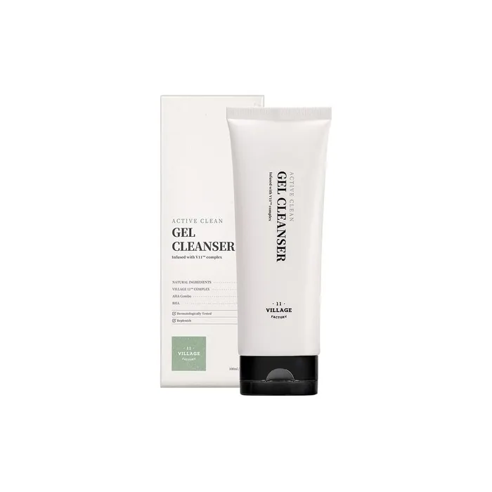 VILLAGE 11 FACTORY Active Clean Gel Cleanser 100ml AHA BHA for Oily and Acne-Prone Skin pH 5.5