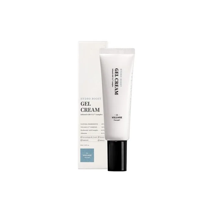 VILLAGE 11 FACTORY Hydro Boost Gel Cream 50ml Hyaluronic Acid Chamomile Extract Allantoin Hydrating and Soothing