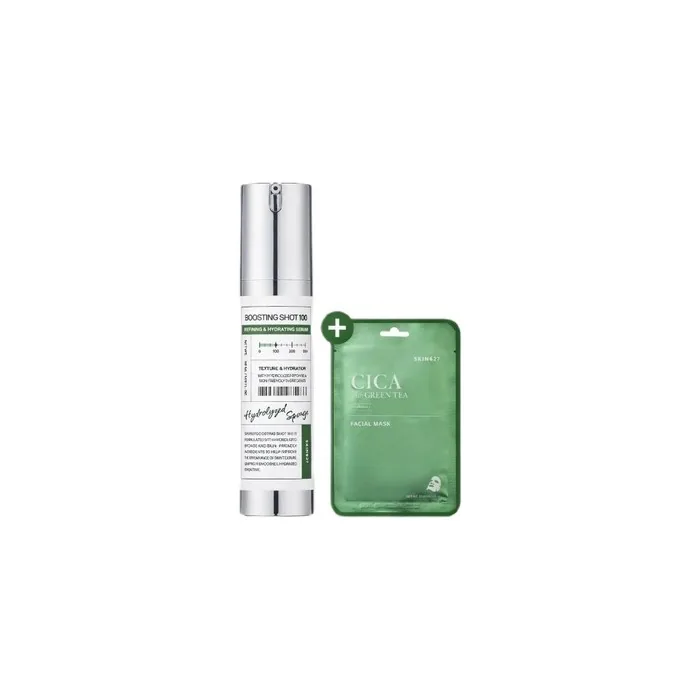 SKIN627 Boosting Shot 100 + Cica with Green Tea Facial Serum 50ml and Face Mask - Set