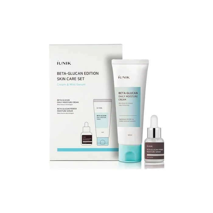 iUNIK Beta-Glucan Edition Skincare Set Cream 2.02 fl.oz. Mini Serum 0.51 fl.oz. - Moisturize Revitalize and Reinforce Skin with EWG-Green Ingredients