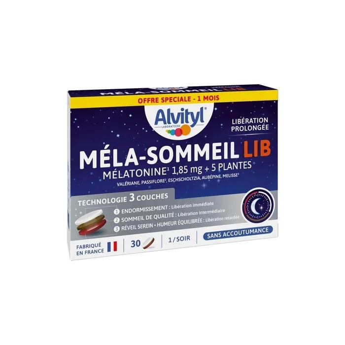 Alvityl Melasommeil Lib Melatonin with 5 Plants Trilayer Tablet