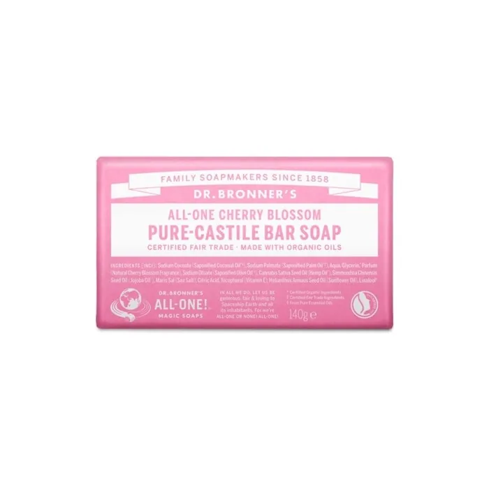 Dr Bronner's Cherry Blossom Pure-Castile Bar Soap with Organic Ingredients and Essential Oils 140g