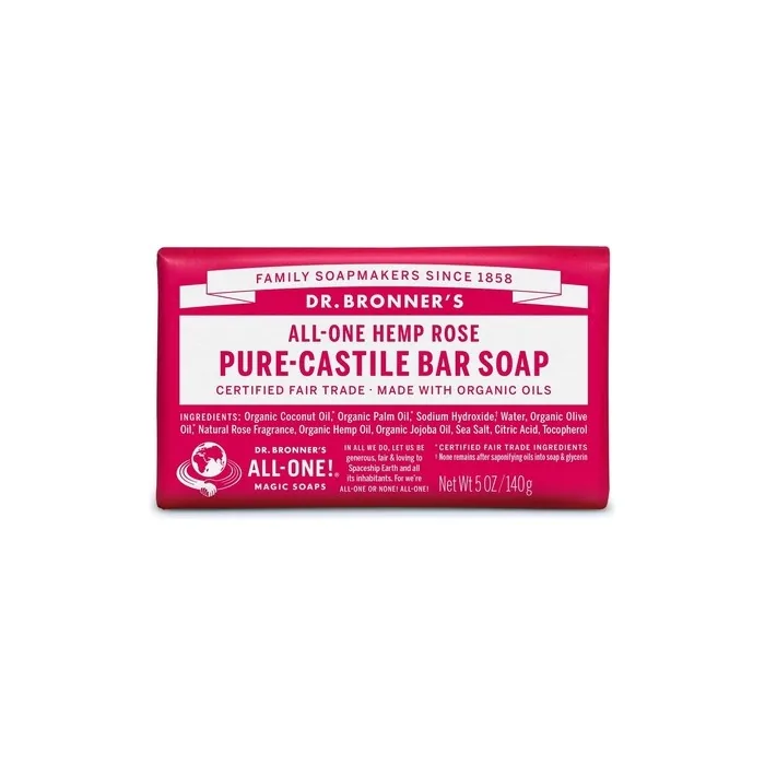 Dr Bronner's 3-in-1 Rose Pure Castile Bar Soap 140g