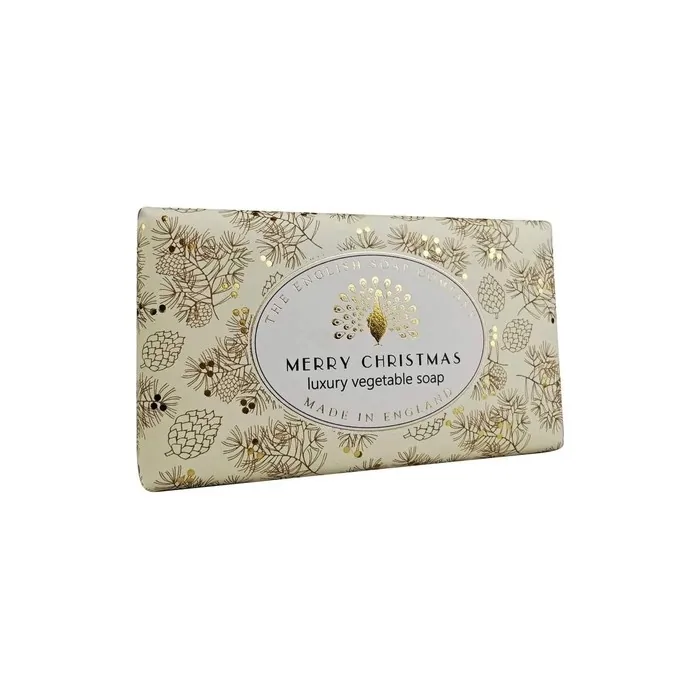 The English Soap Company Festive Soap Bar 190g Merry Christmas Christmas Greenery