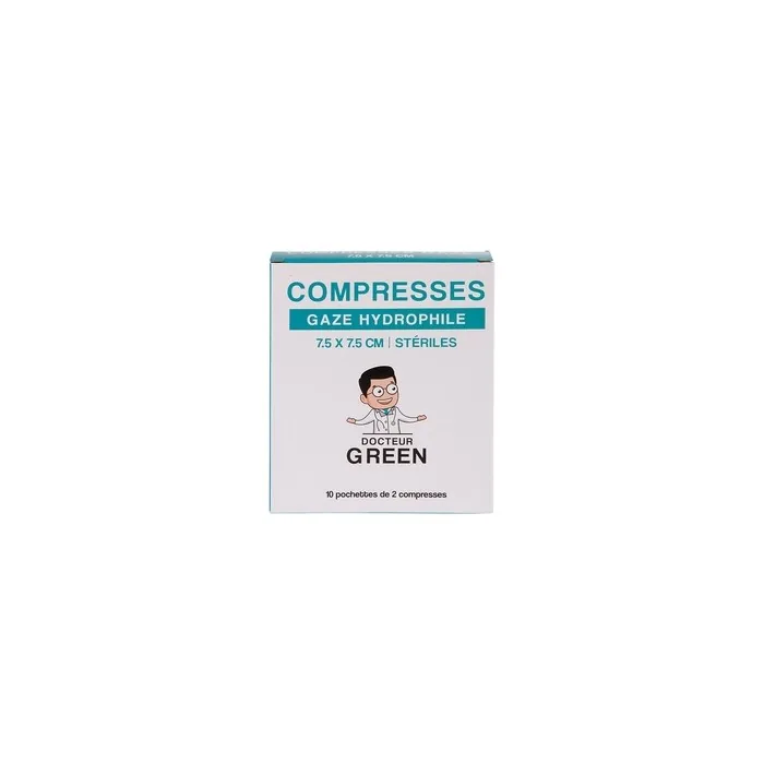 Dr Green – 20 Compresses gaze hydrophile 7.5 x 7.5 cm