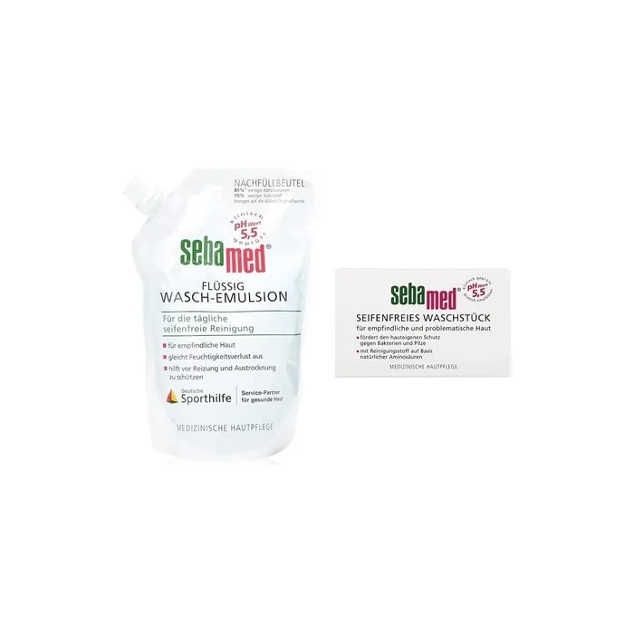Sebamed Liquid Washing Emulsion Refill Pack for Sensitive and Problematic Skin & Soap-Free Washing Bar 150g