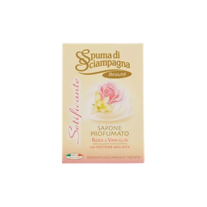 Spuma Di Sciampagna Setificante Soap Rose And Vanilla 90 Gr A Soothing Soap With A Delightful Rose And Vanilla Fragrance