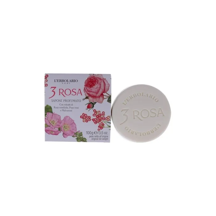 L'Erbolario 3 Rose Perfumed Bar Soap Enriched With Natural Ingredients and Aromatic Fragrances 3.5oz - Pack of 3
