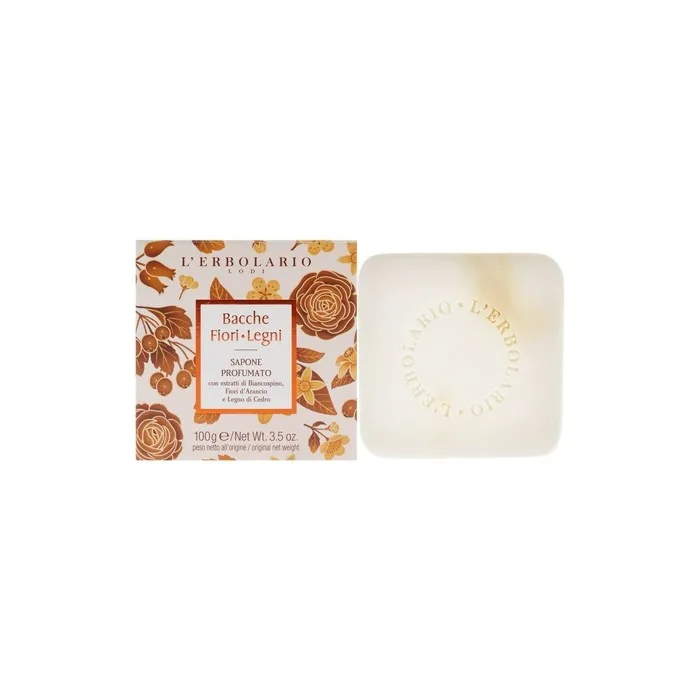 L'erbolario Berry Flowers Wooden Scented Soap with Hawthorn, Orange Flowers and Cedar Wood Extracts 100g