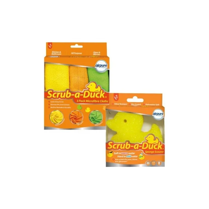 AirPure Scrub A Duck Sponge Scourer & Microfiber Cloths