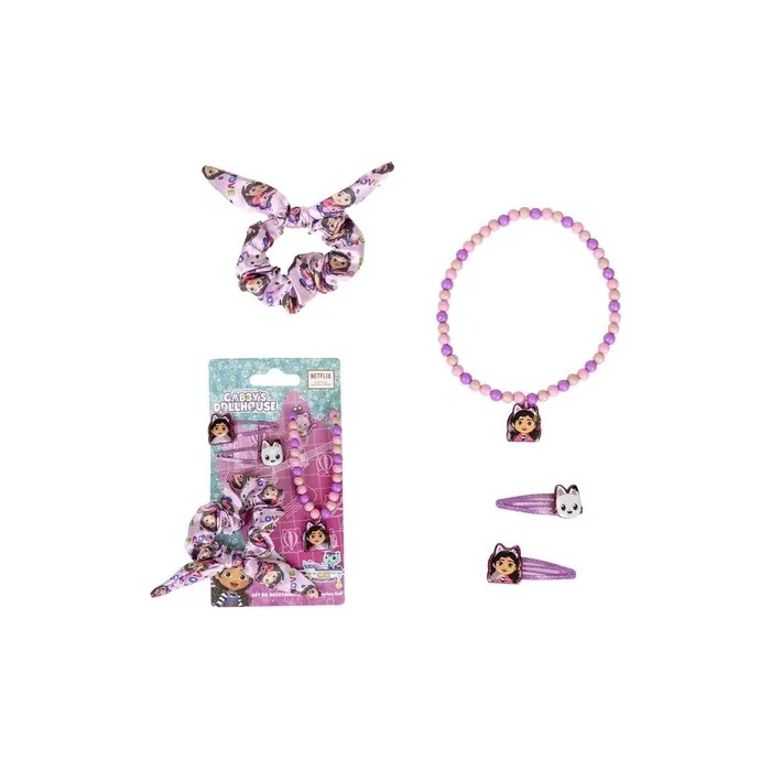 Gabby's Dollhouse Beauty Set Fabric Scrunchie Hairpins Necklace Multi-Composition Inspired by Gabby and Panty Paws Original Product Designed in Spain