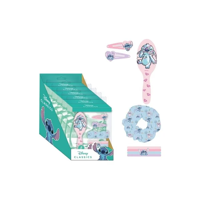 Stitch Beauty Set For Kids Includes 1 Fabric Hair Tie 4 Hair Ties Brush And 2 Hair Clips Original Product Designed In Spain