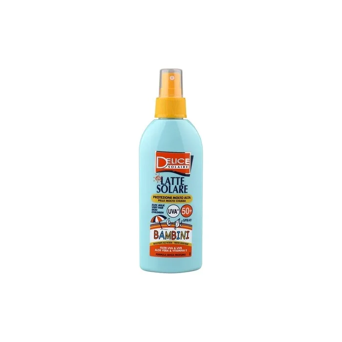 DELICE SOLAIRE Children's Sunscreen SPF50+ 150ml with UVA-UVB Filters, Aloe Vera and Vitamin E - Water Resistant - Dermatologically Tested