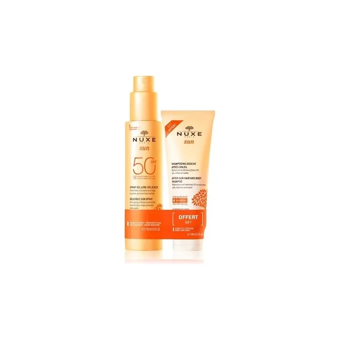 Nuxe Sun Care Set High Protection Sun Spray Spf 50 For Face And Body After Sun Shampoo Size 100 Ml