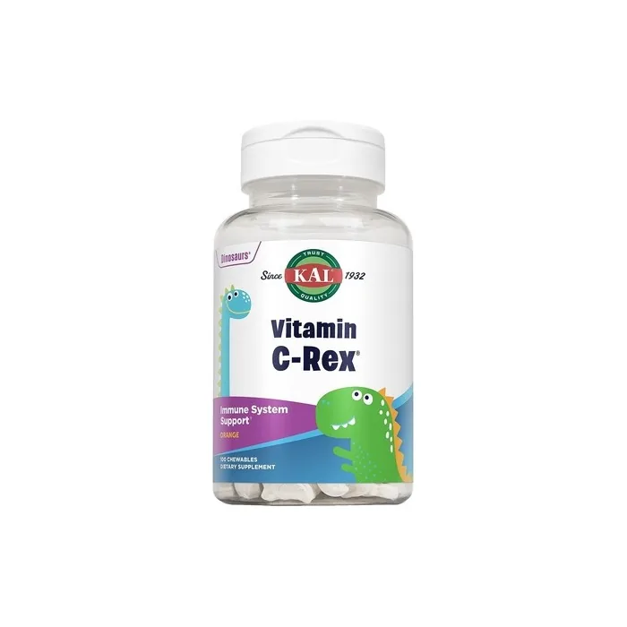 Kal Dinosaurs Vitamin C-Rex 100mg Supplement For Kids, Orange Chewables, No