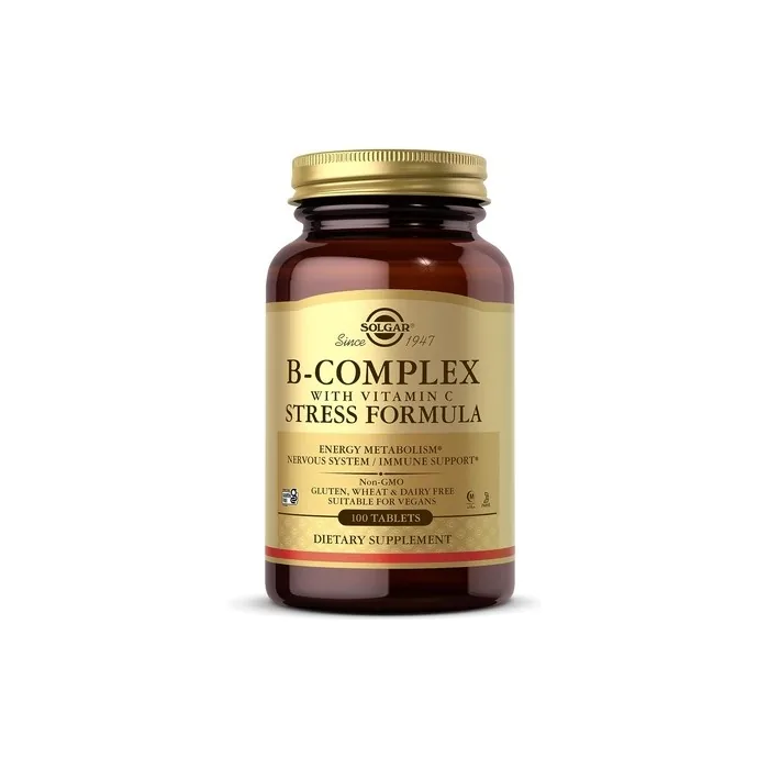 Solgar Vitamin B-Complex with Vitamin C Tablets High Strength Energy Immune and Nervous System Support 100 Tablets