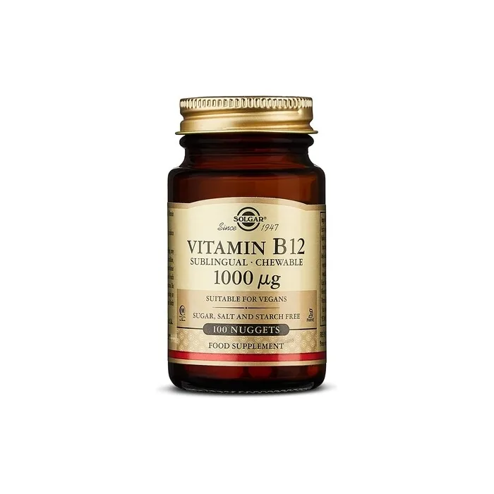 Solgar Vitamin B12 Sublingual Chewable Nuggets Food Supplement 100 Count - Supports Energy Metabolism - Vegan