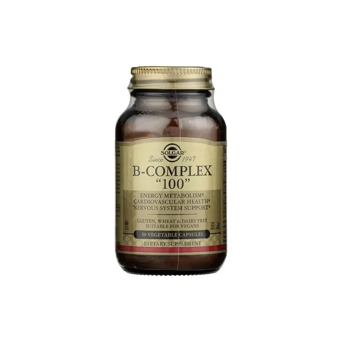 Solgar B-Complex 100 Vegetable Capsules - Heart Health Nervous System Support Energy Metabolism - Non GMO Vegan Gluten Free Dairy Free Kosher Halal - 50 Servings