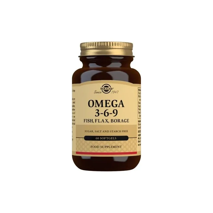 Solgar Omega 3-6-9 Softgels 60 Softgels - Blend of Premium Fish, Flax and Borage Oils - Specially Formulated Ratio - Molecularly Distilled to Remove Mercury, PCBs and Heavy Metal Contaminants