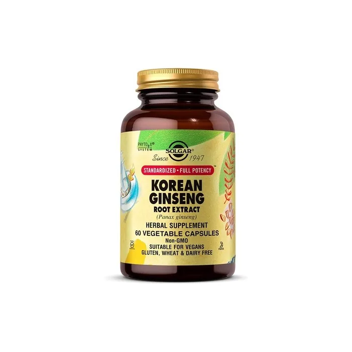 Solgar Korean Ginseng Root Extract Vegetable Capsules - Supports Energy and Vitality for Improved Concentration - Vegan Standard Packaging