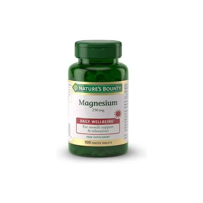 Nature's Bounty Magnesium 250mg Tablets One-a-Day 100 Coated Tablets - Supports Energy and Vitality - Vegan