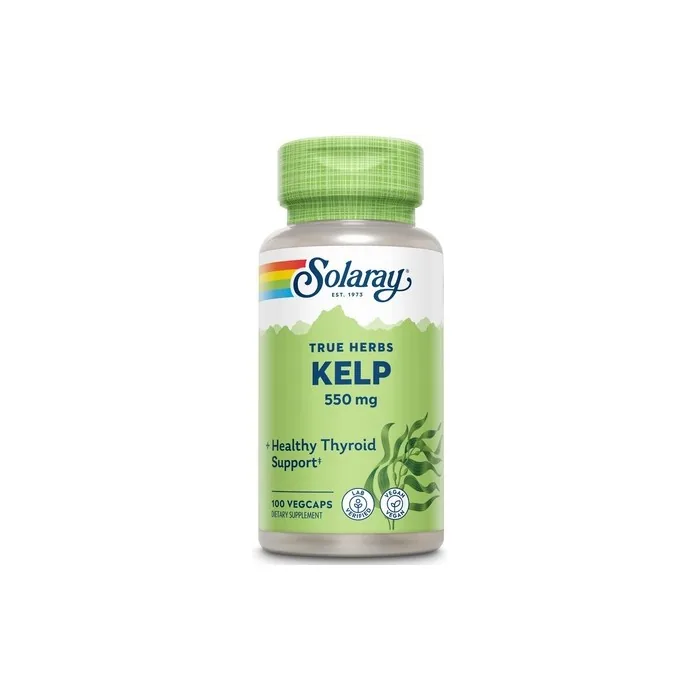 Solaray Kelp 550mg with Folic Acid for Healthy Thyroid Function Energy and Metabolism Support 100 VegCaps