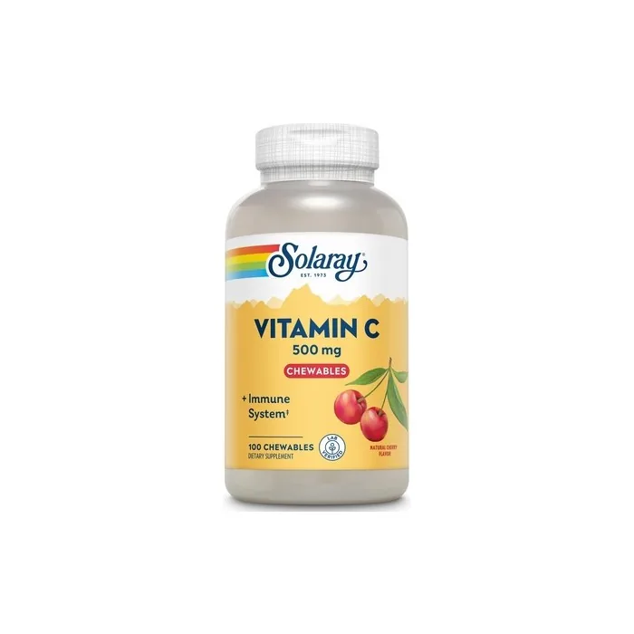 Solaray Chewable Vitamin C 500mg Natural Cherry Flavor Antioxidant and Immune Support Supplement 100 Chewables