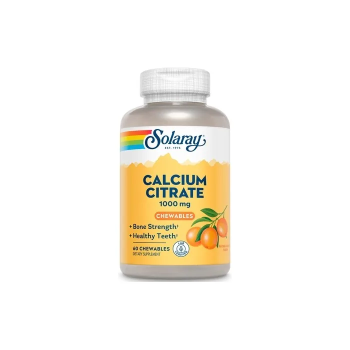 Solaray Calcium Citrate 1000mg Natural Orange Flavor Chelated Calcium Supplement 60 Chewables