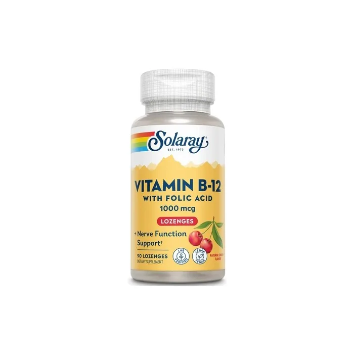 Solaray Vitamin B-12 1000mcg Lozenges with Folic Acid Natural Cherry Flavor 90 Count