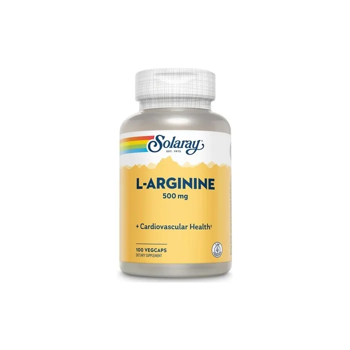 Solaray L-Arginine 500mg Nitric Oxide Supplement for Endurance Energy and Heart Health 100 VegCaps