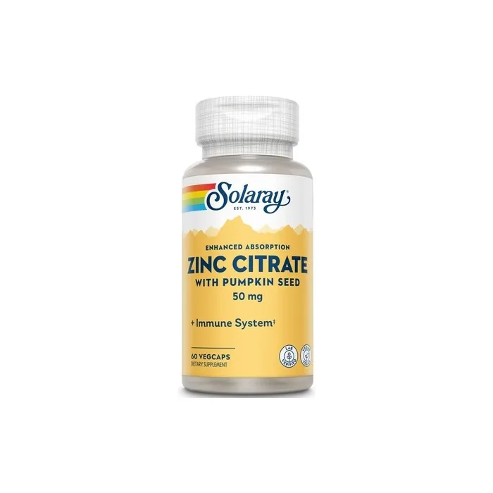 Solaray Zinc Citrate 50mg Immune Function Cellular and Skin Health Support 60ct