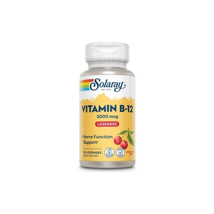 Solaray Vitamin B-12 2000mcg Natural Cherry Flavor Healthy Energy & Red Blood Cell Support 90 Lozenges