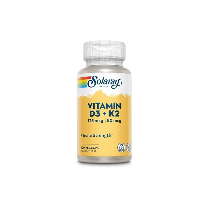 SOLARAY Vitamin D-3 + K-2 Calcium Absorption Bone Strength Cardiovascular & Immune Function Support 120 Count